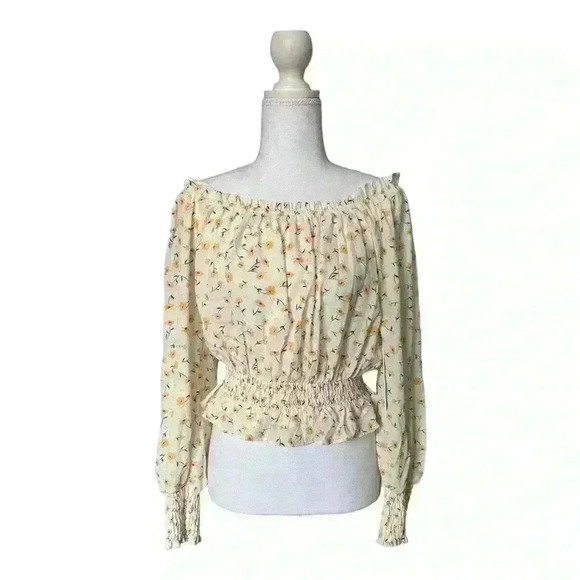 Helen Owens x Aqua NWT Off The Shoulder Smocked Cottagecore Blouse S - Picture 1 of 8